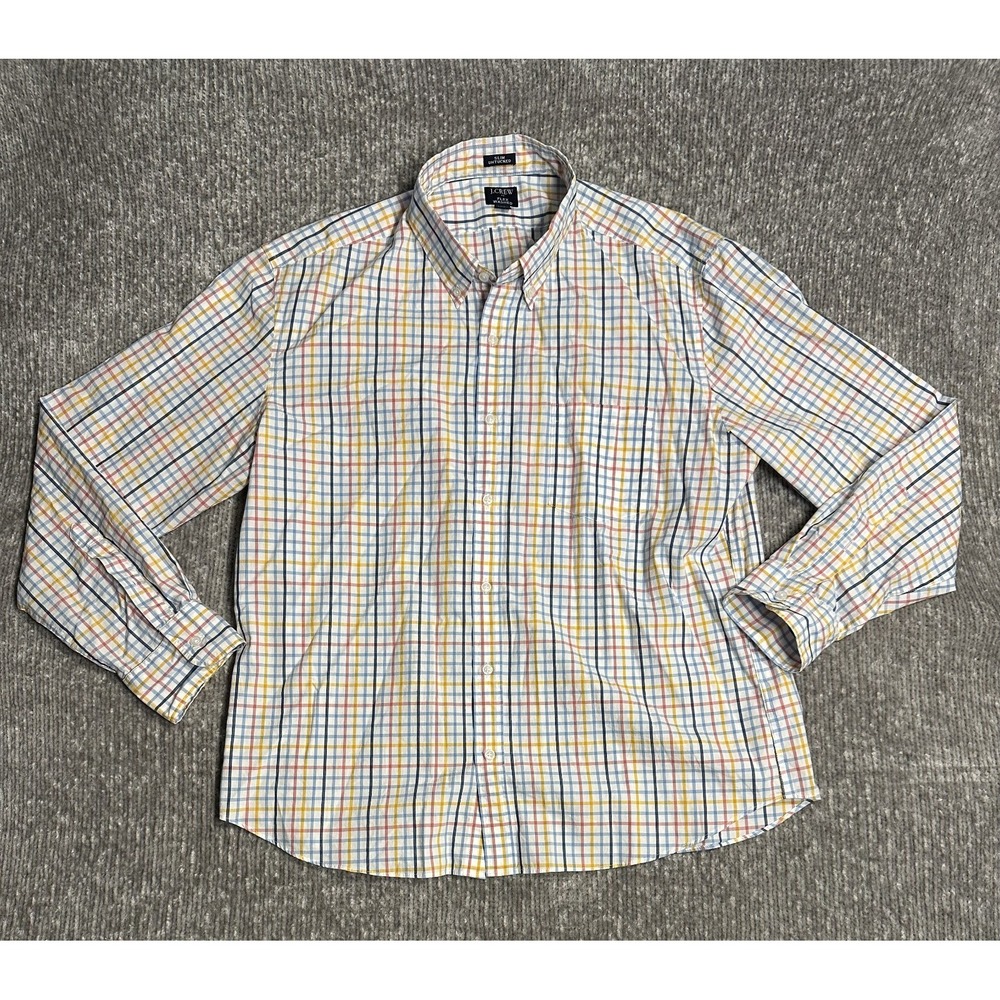J.Crew Men's Size XXL Flex Washed Slim Untucked Plaid Button Down Shirt Cotton
